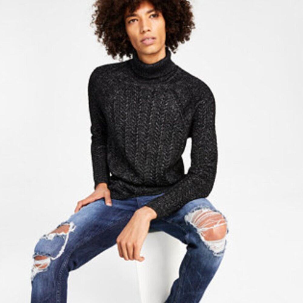 CLEARANCE INC Mens Metallic Cable Knit Turtleneck Size XXL